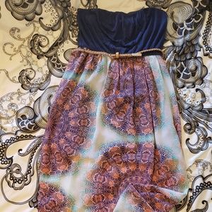 Blue/Tan Boho Maxi with Belt